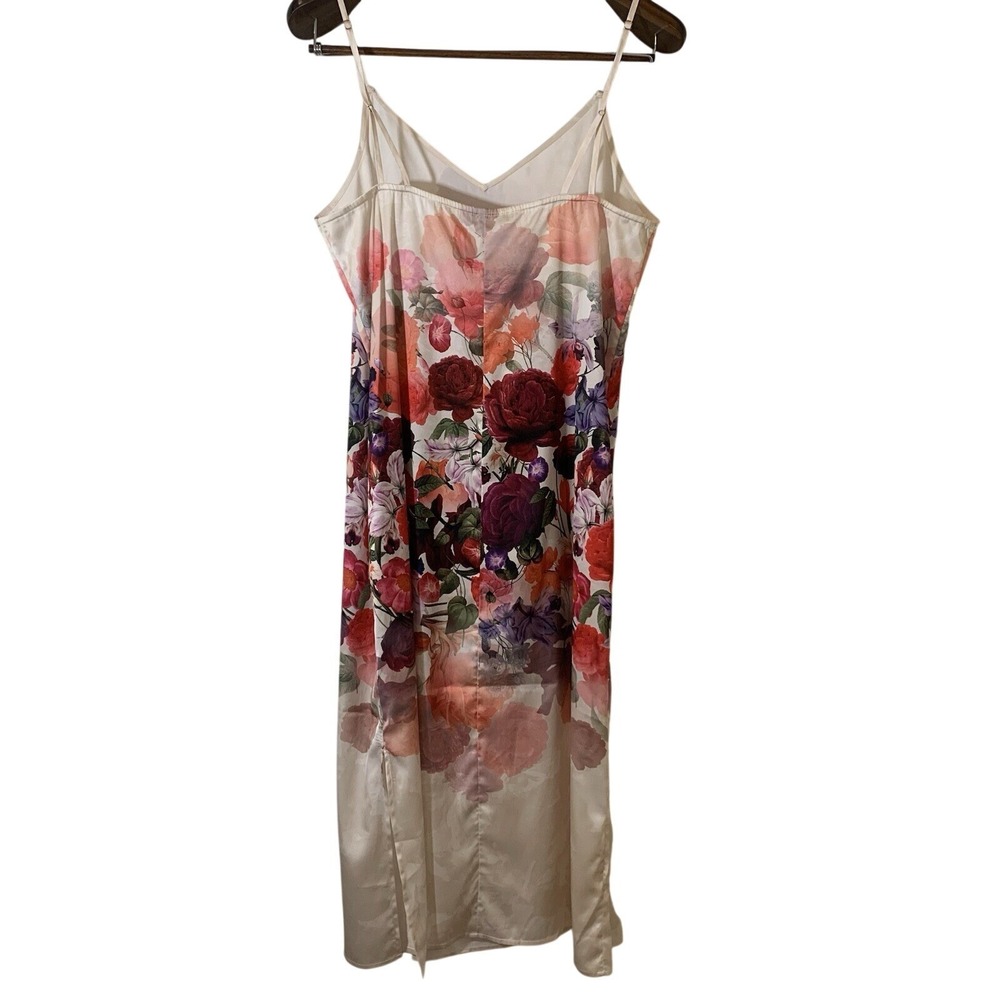 Soma Womens Twilight Garden Midi Slip Dress Size L Ivory Satin Floral Romantic - Picture 2 of 9